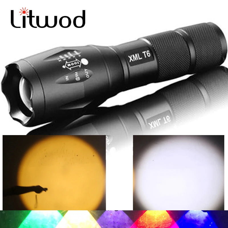 LED tactical flashlight torch 8000 Lumens XM-L2 U3 Zoomable self defense portable lantern 5 mode adjustable camping light lamp