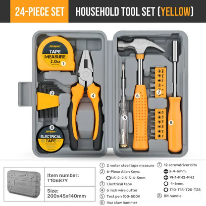 Hi-Spec 24-Piece Compact Home & Office DIY Hand Tool Kit Set for Household Improvement Repairs